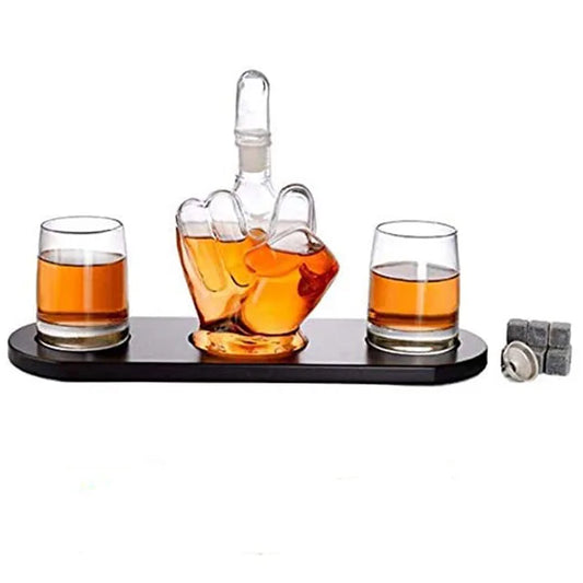 Funny Middle Finger Shaped Decanter Set (Incl Bottle and 2 Glasses)