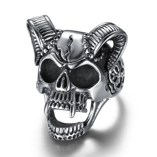 Edgy Sheep Skull Titanium Ring