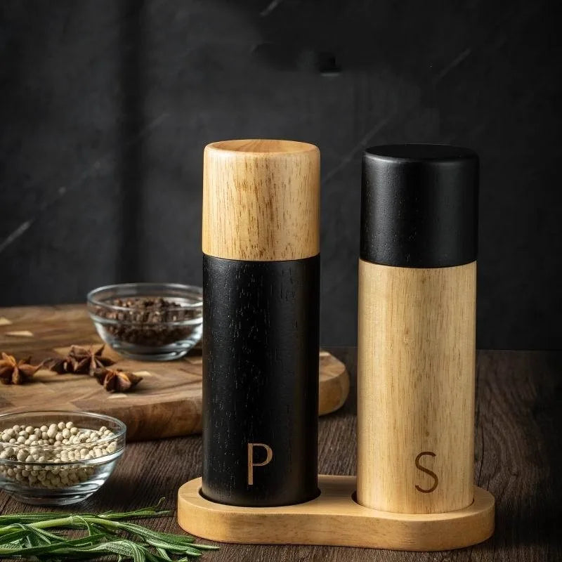 Oak Wood Salt and Pepper Shakers with Adjustable Coarseness rotor