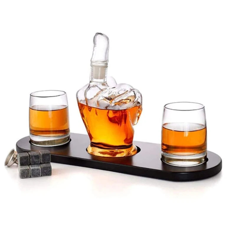 Funny Middle Finger Shaped Decanter Set (Incl Bottle and 2 Glasses)