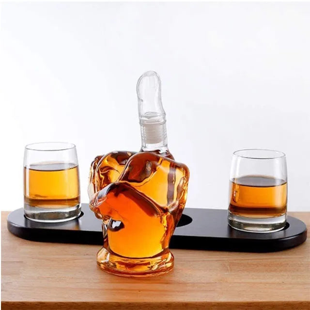 Funny Middle Finger Shaped Decanter Set (Incl Bottle and 2 Glasses)