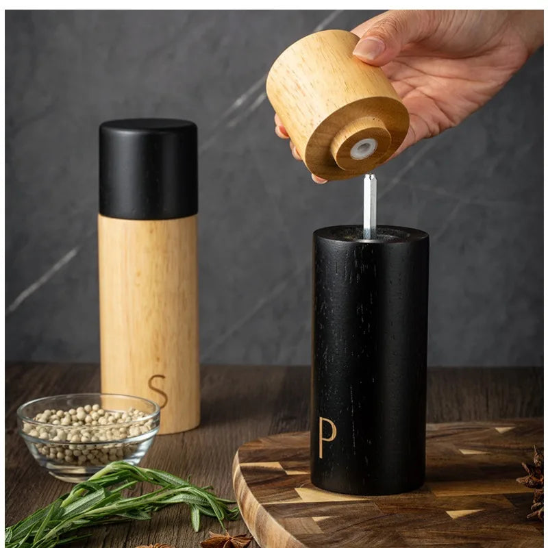 Oak Wood Salt and Pepper Shakers with Adjustable Coarseness rotor