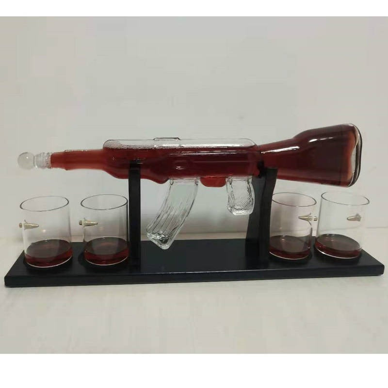 Premium AK Rifle Shaped Decanter for the Gun Nut in your Life (Incl. 4 Glasses)