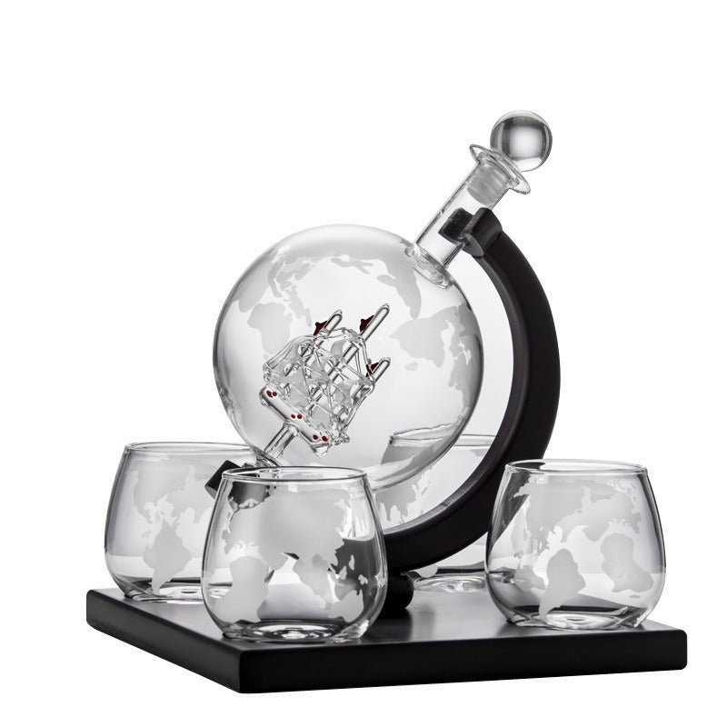 Globe Decanter Set With 2-4 Themed Glasses, Replacement Glasses Are Available for purchase