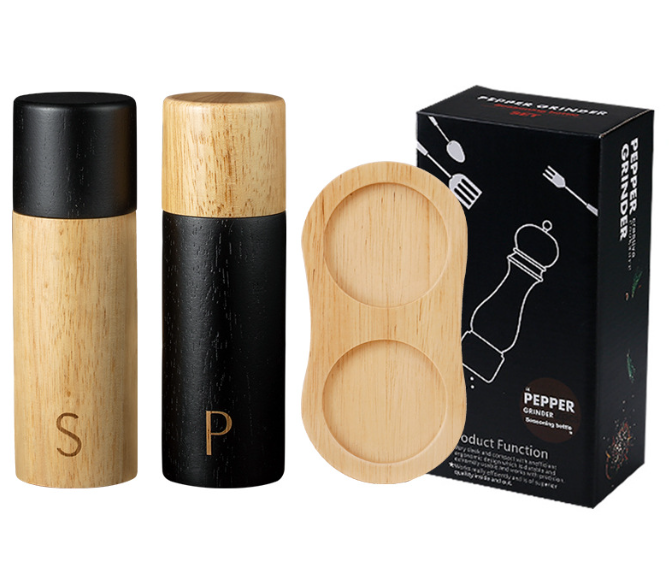 Oak Wood Salt and Pepper Shakers with Adjustable Coarseness rotor