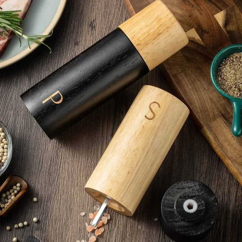 Oak Wood Salt and Pepper Shakers with Adjustable Coarseness rotor