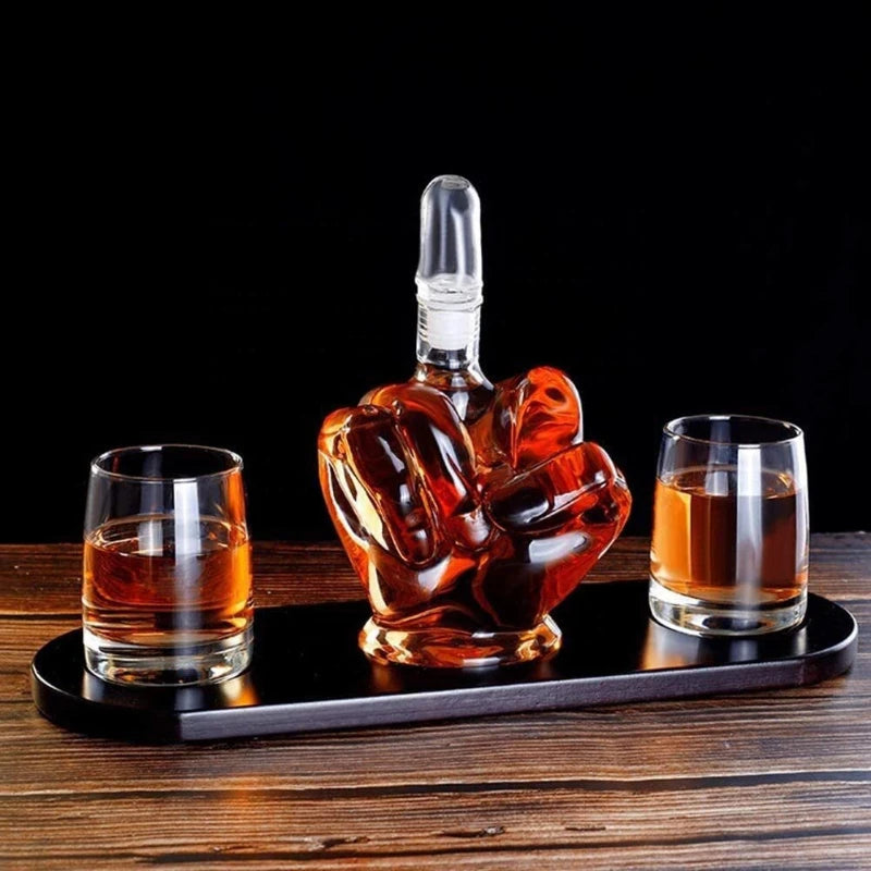 Funny Middle Finger Shaped Decanter Set (Incl Bottle and 2 Glasses)