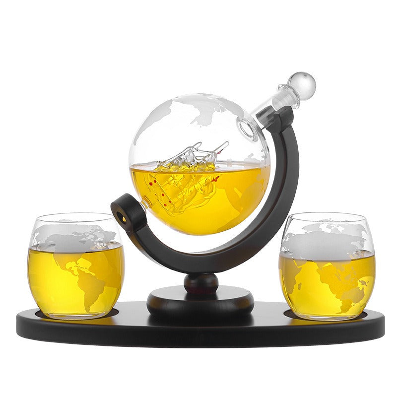 Globe Decanter Set With 2-4 Themed Glasses, Replacement Glasses Are Available for purchase