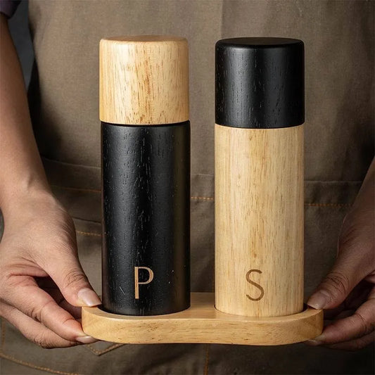 Oak Wood Salt and Pepper Shakers with Adjustable Coarseness rotor