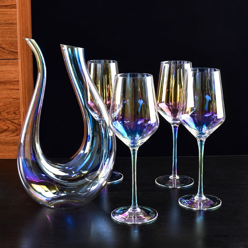 Elegantly Designed Hand Blown Glass Decanter with Set of 4 Drinking Glasses