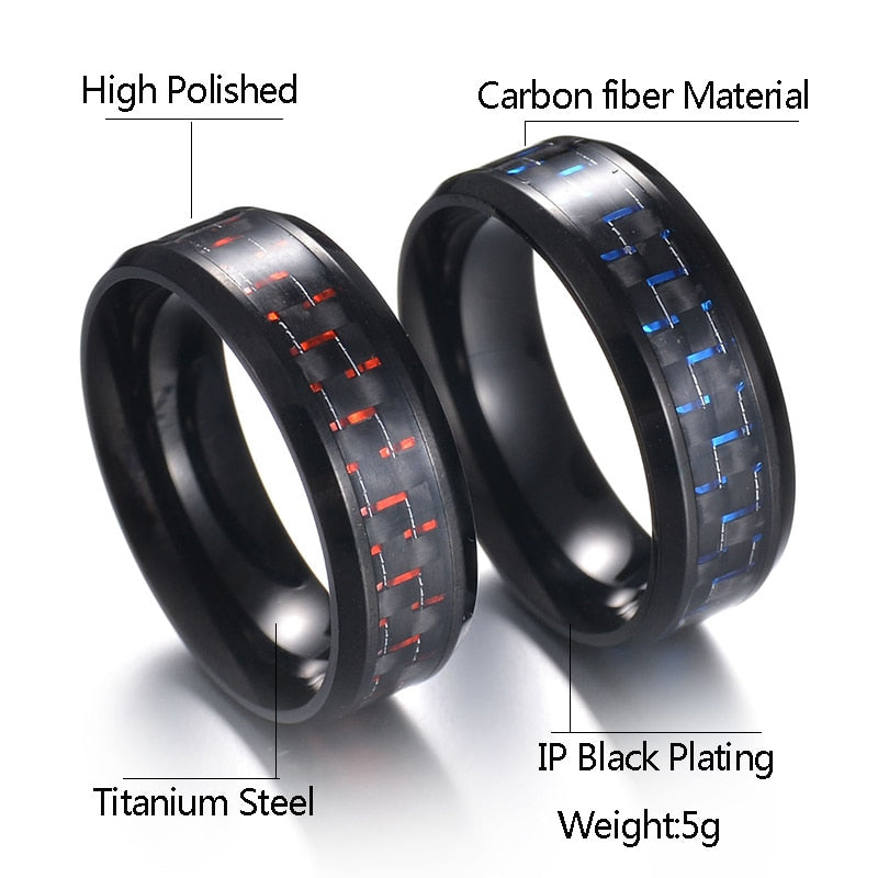 Titanium Band Ring With Carbon Fiber